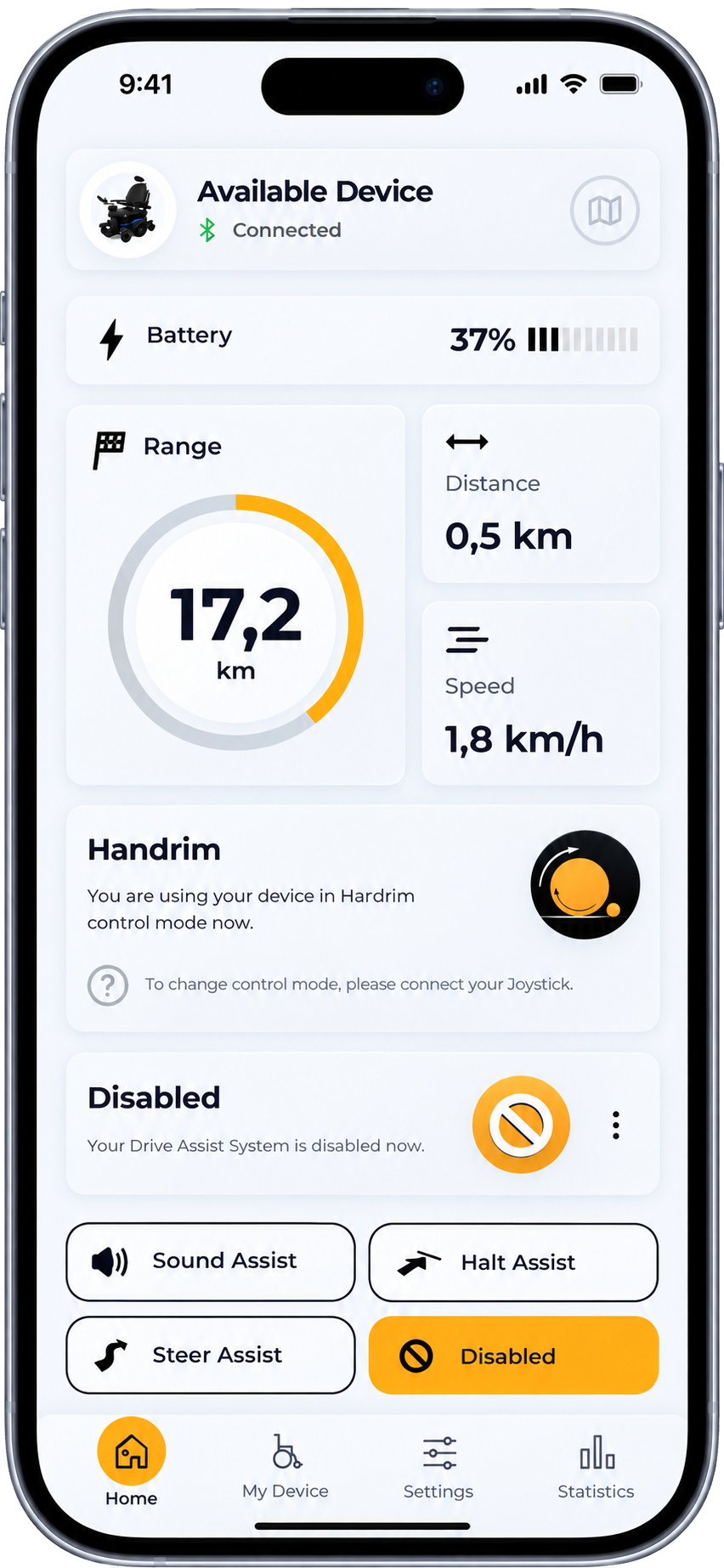 Wheelchair controller mobile app