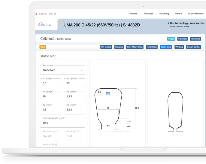 Stator data screen